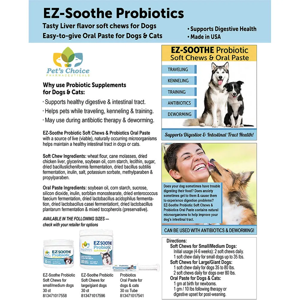 EZ-Soothe Probiotic Soft Chews, Small to Medium Dog, 30 ct