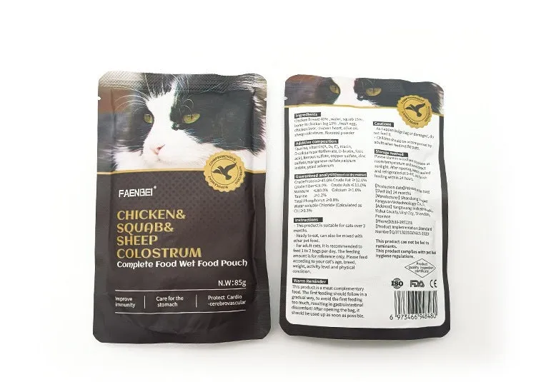 FAENBEI Pet Wet Food Pouch A complete Treat for Cats Staple Meal 3oz pouch (Pack of 5)