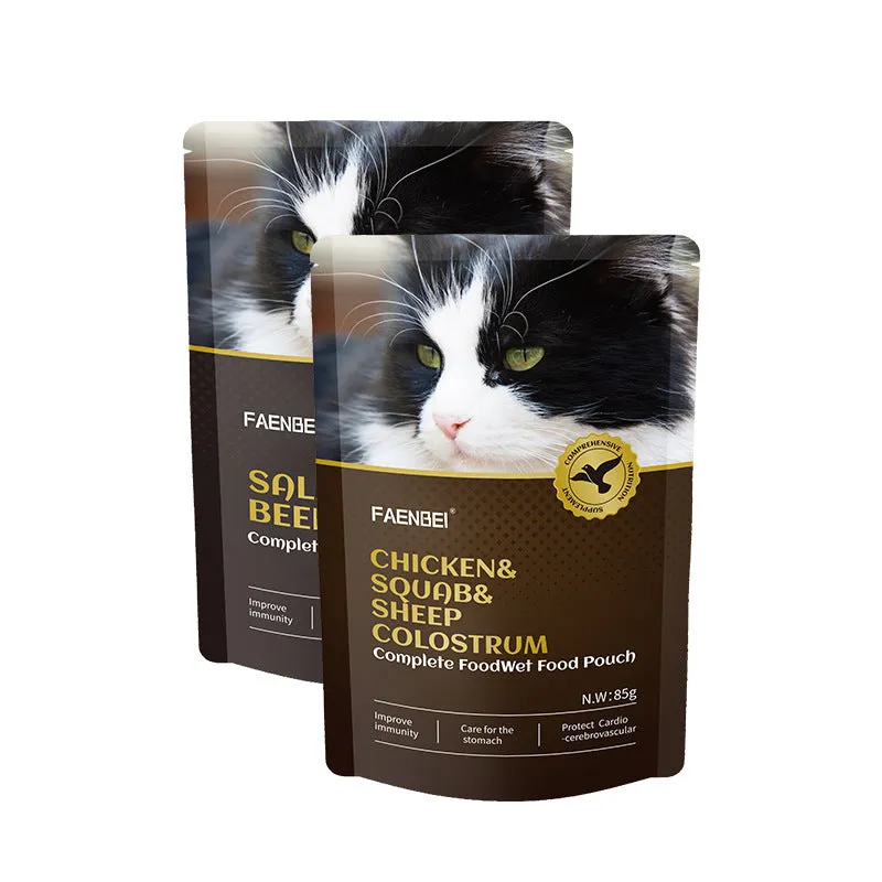 FAENBEI Pet Wet Food Pouch A complete Treat for Cats Staple Meal 3oz pouch (Pack of 5)