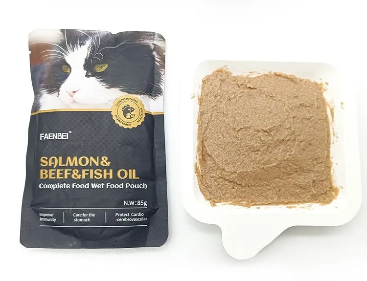 FAENBEI Pet Wet Food Pouch A complete Treat for Cats Staple Meal 3oz pouch (Pack of 5)
