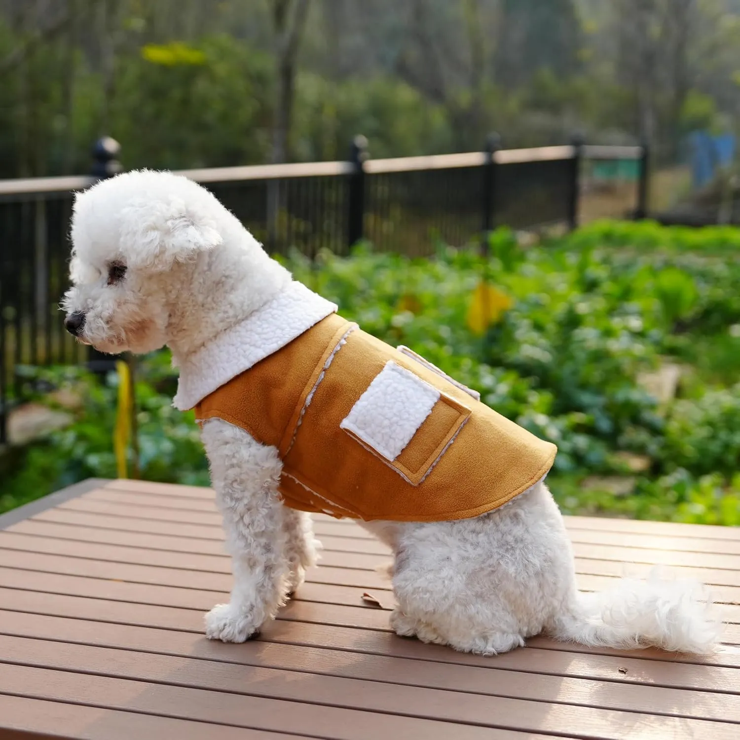 French Bulldog Clothes Frenchie Clothes, Snaps Closure Dog Winter Coat Jacket for Small Medium Dogs, Fleece Warm Dog Sweaters for Small Dogs Boy Girl,Beige,L