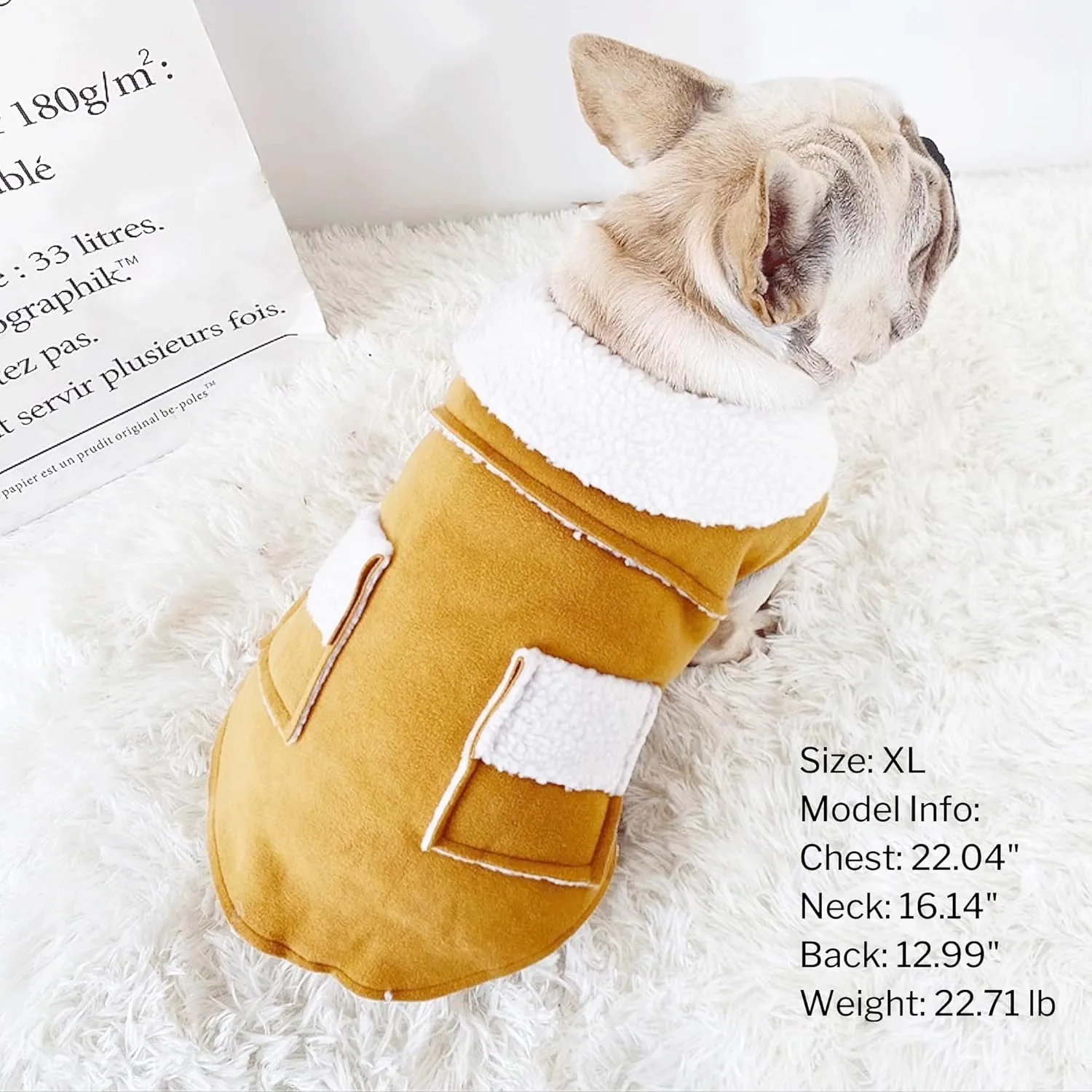 French Bulldog Clothes Frenchie Clothes, Snaps Closure Dog Winter Coat Jacket for Small Medium Dogs, Fleece Warm Dog Sweaters for Small Dogs Boy Girl,Beige,L