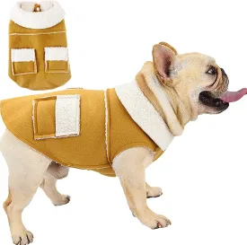 French Bulldog Clothes Frenchie Clothes, Snaps Closure Dog Winter Coat Jacket for Small Medium Dogs, Fleece Warm Dog Sweaters for Small Dogs Boy Girl,Beige,L