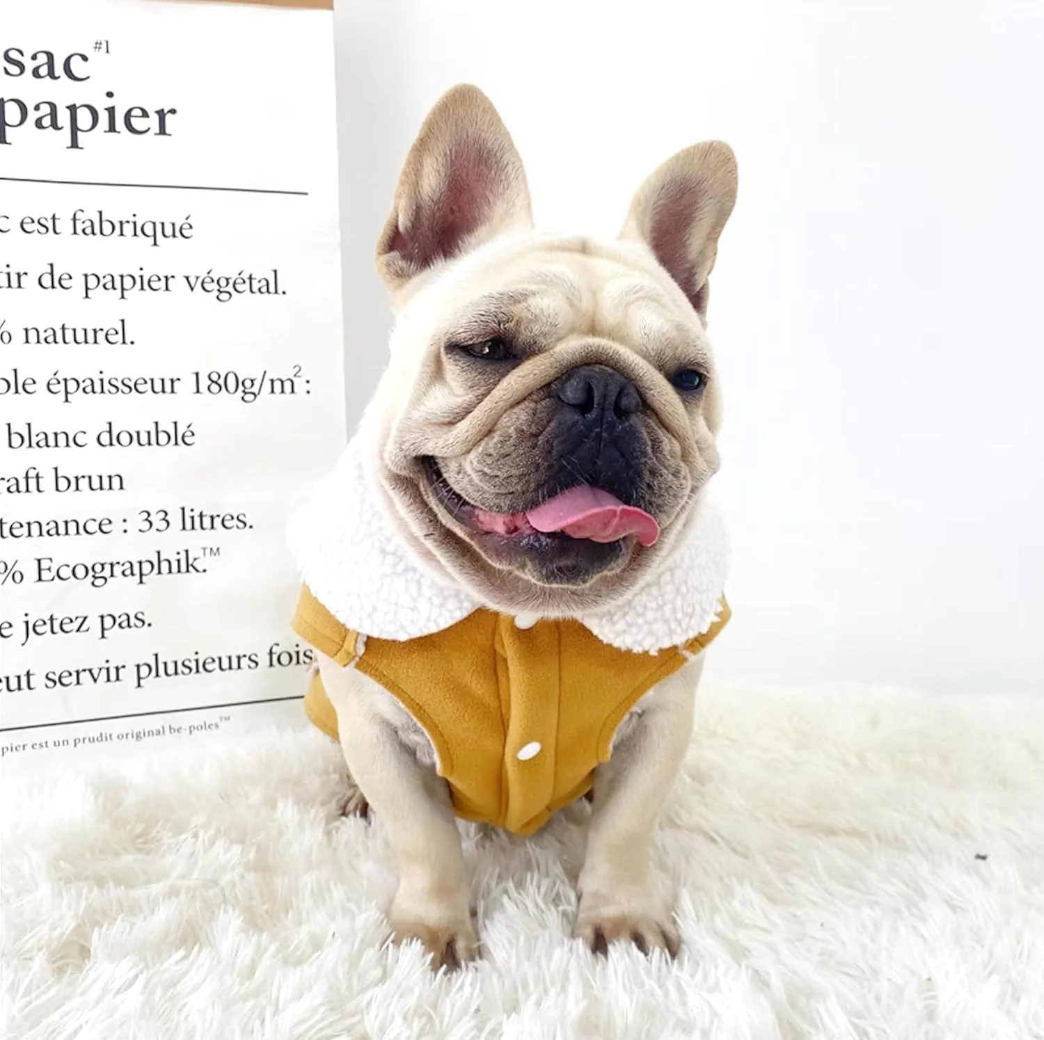 French Bulldog Clothes Frenchie Clothes, Snaps Closure Dog Winter Coat Jacket for Small Medium Dogs, Fleece Warm Dog Sweaters for Small Dogs Boy Girl,Beige,L