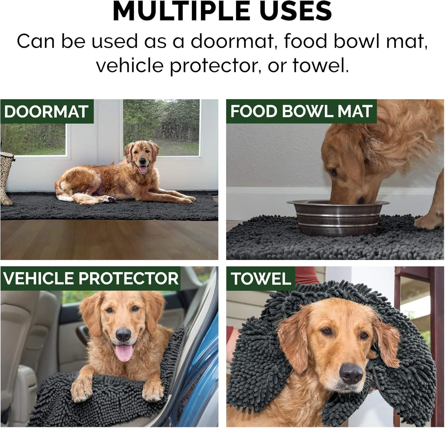 Furhaven 24" x 18" Highly Absorbent Dog Door Mat for Muddy Paws, 100% Washable, Perfect for Entryway, Kitchen, & Bathroom Use - Chenille Shammy Rug - Charcoal (Gray), Small