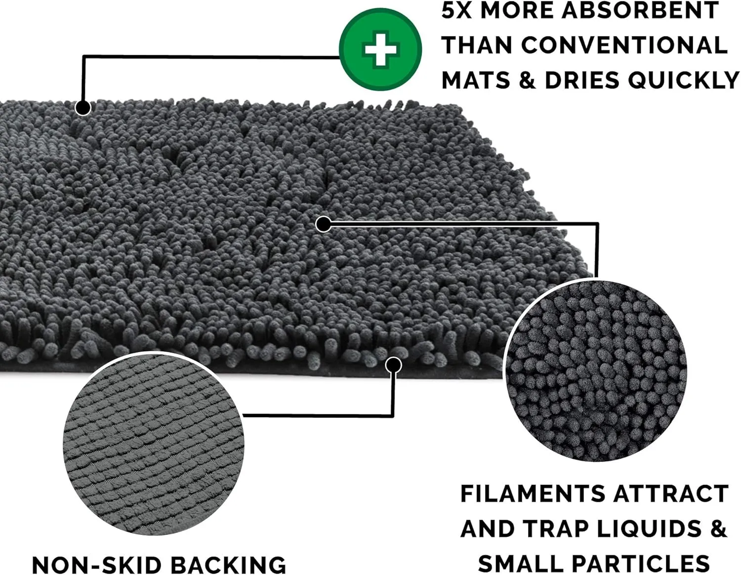 Furhaven 24" x 18" Highly Absorbent Dog Door Mat for Muddy Paws, 100% Washable, Perfect for Entryway, Kitchen, & Bathroom Use - Chenille Shammy Rug - Charcoal (Gray), Small