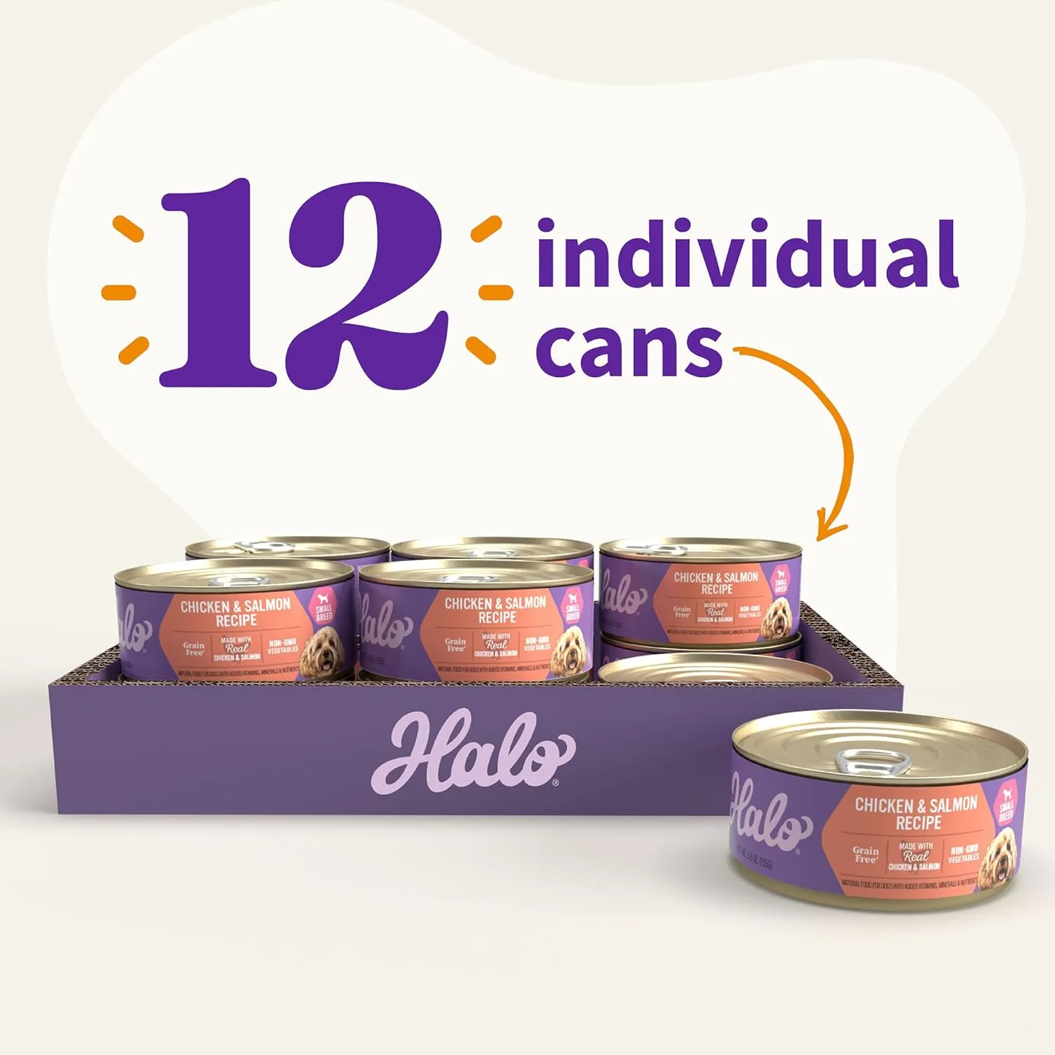 Halo Small Breed Wet Dog Food, Chicken & Salmon Recipe, Grain Free Real Meat Canned Dog Food, Meal or Topper, 5.5 Oz Can (Pack of 12)