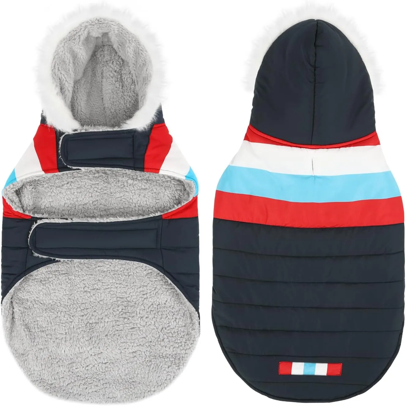 HDE Dog Puffer Jacket Fleece Lined Warm Dog Parka Winter Coat with Harness Hole Patriotic - L