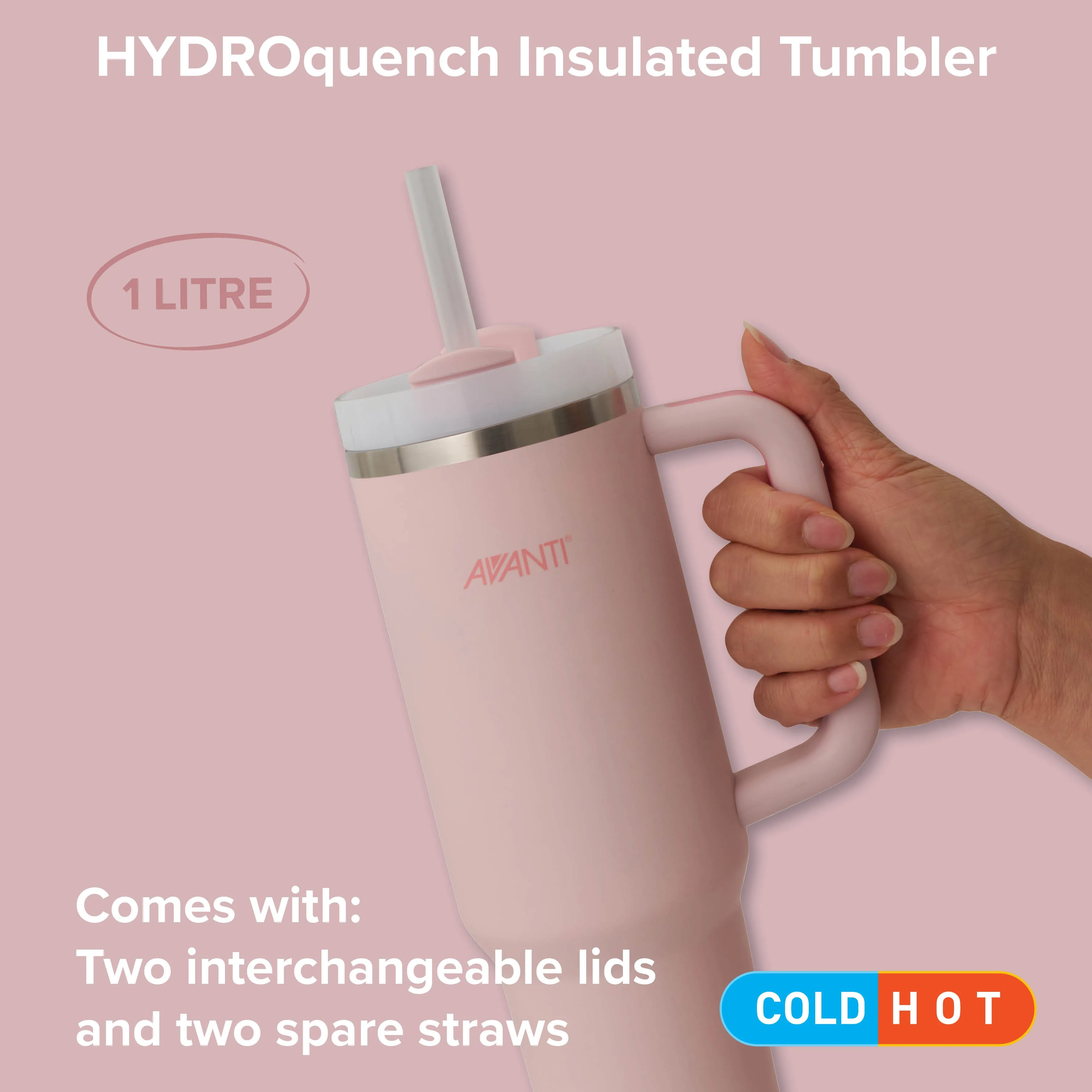 Hydroquench with 2 Lids 1L - Blush