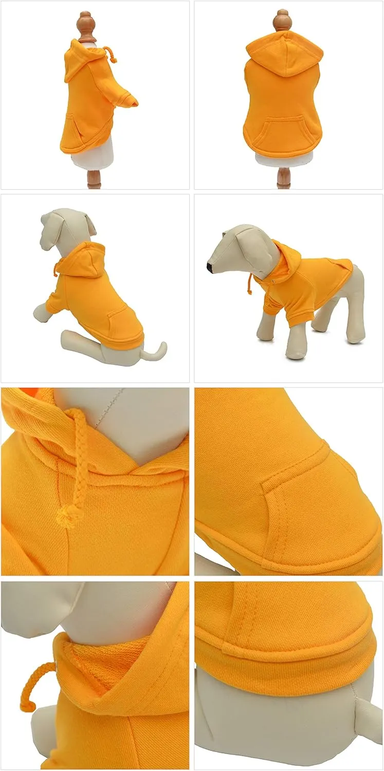 Lovelonglong Blank Basic Hoodie Sweatshirt for Dogs 100% Cotton Fits Small Medium Dachshund Large Dog Orange M