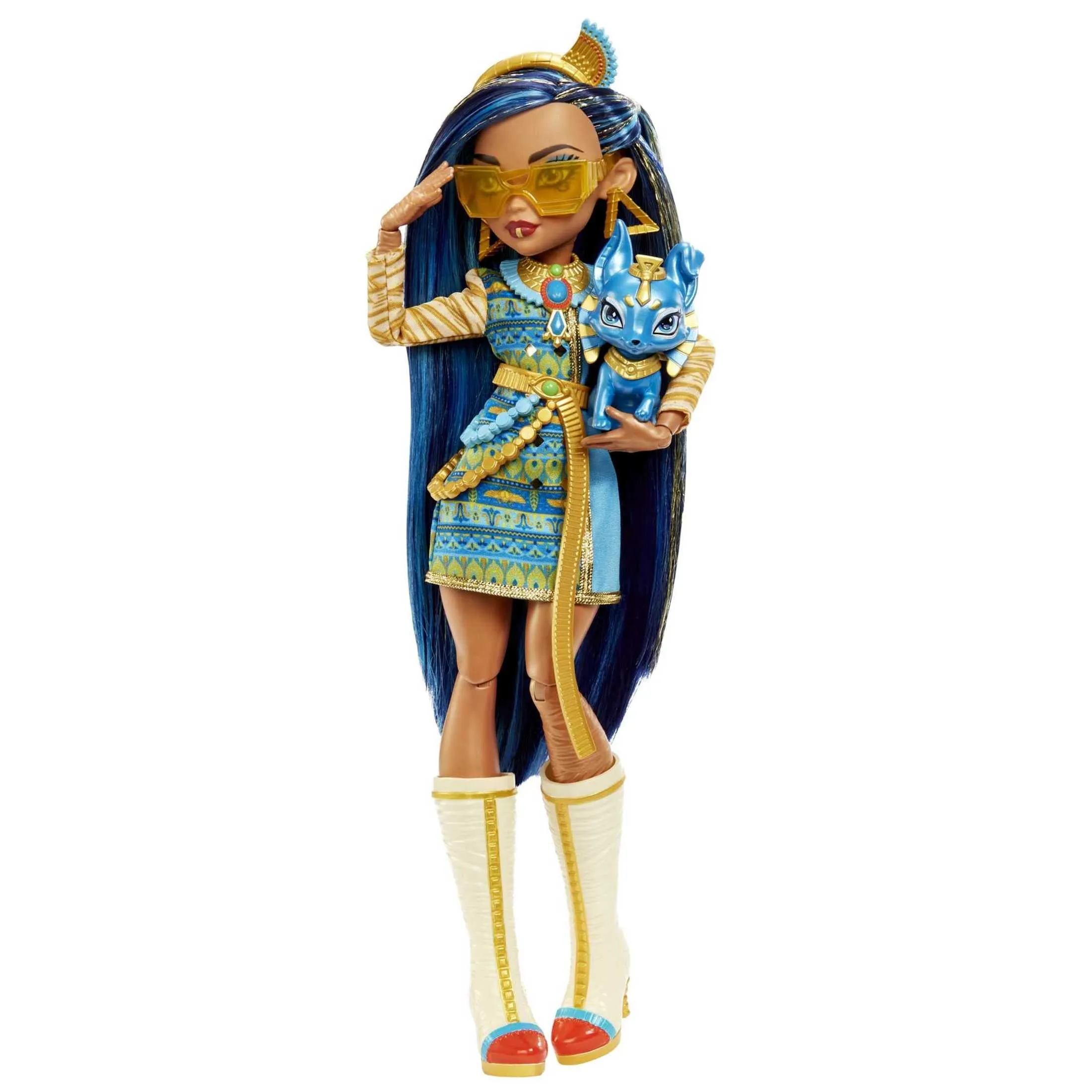 Monster High Cleo De Nile Fashion Doll with Blue Streaked Hair, Accessories & Pet Dog