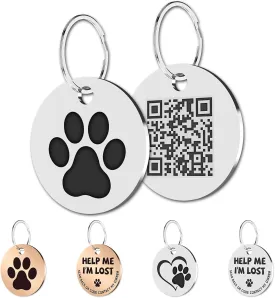 MYLUCKYTAG Stainless Steel QR Code Cat Tags - Online Pet Profile, Scan QR for Instant Location Alerts