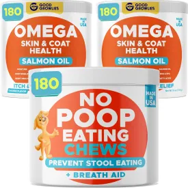 Omega 3   No Poo Dogs Bundle - Skin&Coat   Coprophagia Treatment - EPA&DHA Fatty Acids   Probiotics & Digestive Enzymes - Heart, Hip& Joint Support   Boosts Gut Health - 480 Chews - Made in USA