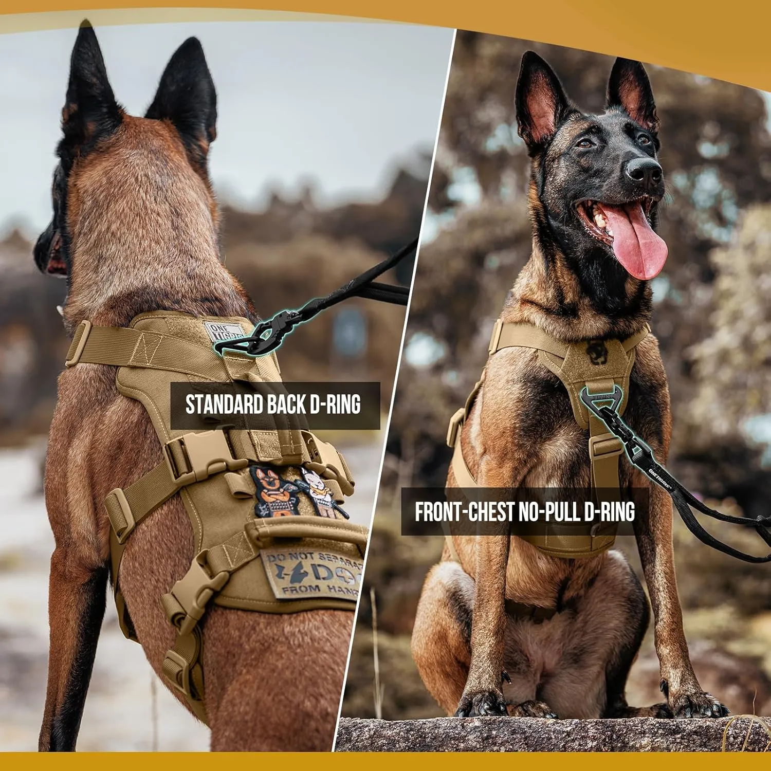 OneTigris Escape Proof Dog Harness, No Pull Dog Harness with Handles, Tactical Multi-Use Support Dogs Harnes for Large Dogs Everyday Wear Walking Hiking Training (Brown, Medium)