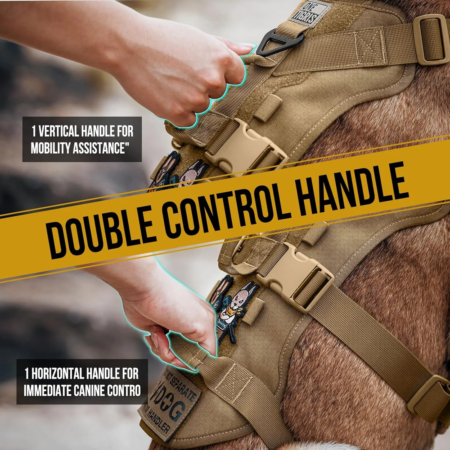 OneTigris Escape Proof Dog Harness, No Pull Dog Harness with Handles, Tactical Multi-Use Support Dogs Harnes for Large Dogs Everyday Wear Walking Hiking Training (Brown, Medium)