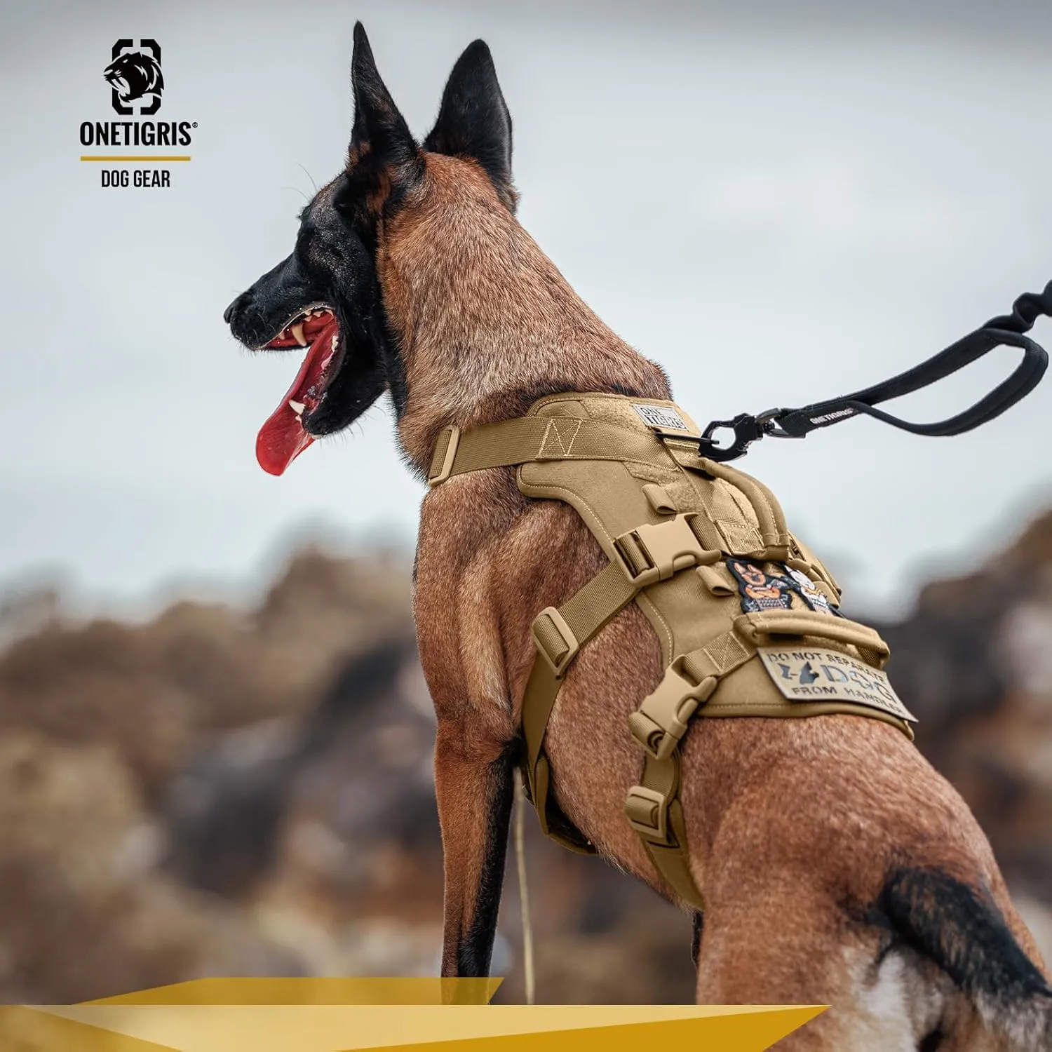 OneTigris Escape Proof Dog Harness, No Pull Dog Harness with Handles, Tactical Multi-Use Support Dogs Harnes for Large Dogs Everyday Wear Walking Hiking Training (Brown, Medium)
