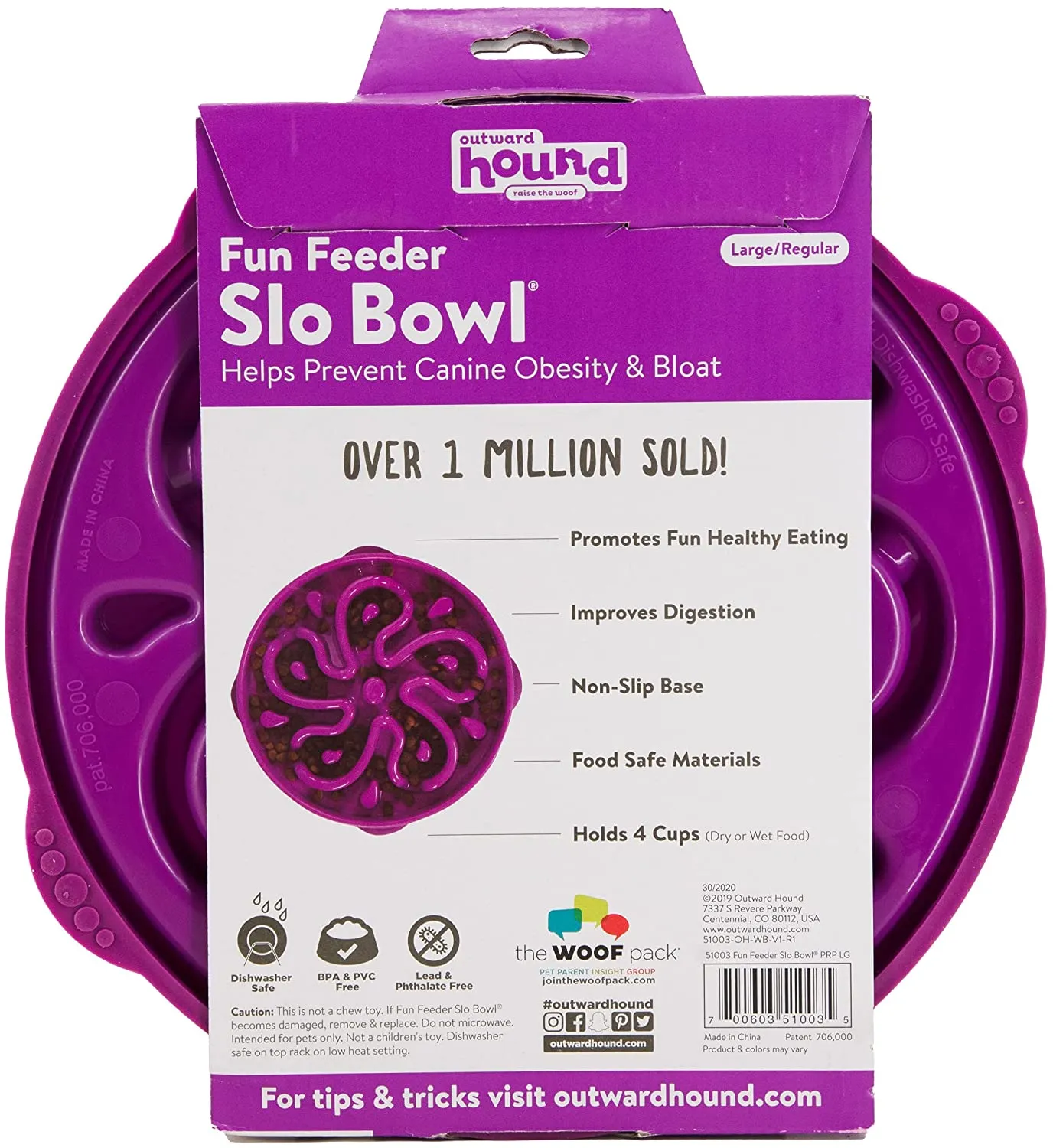 Outward Hound Dog Bowl Kyjen Fun Feeder Slow Feed Interactive Bloat Stop Purple