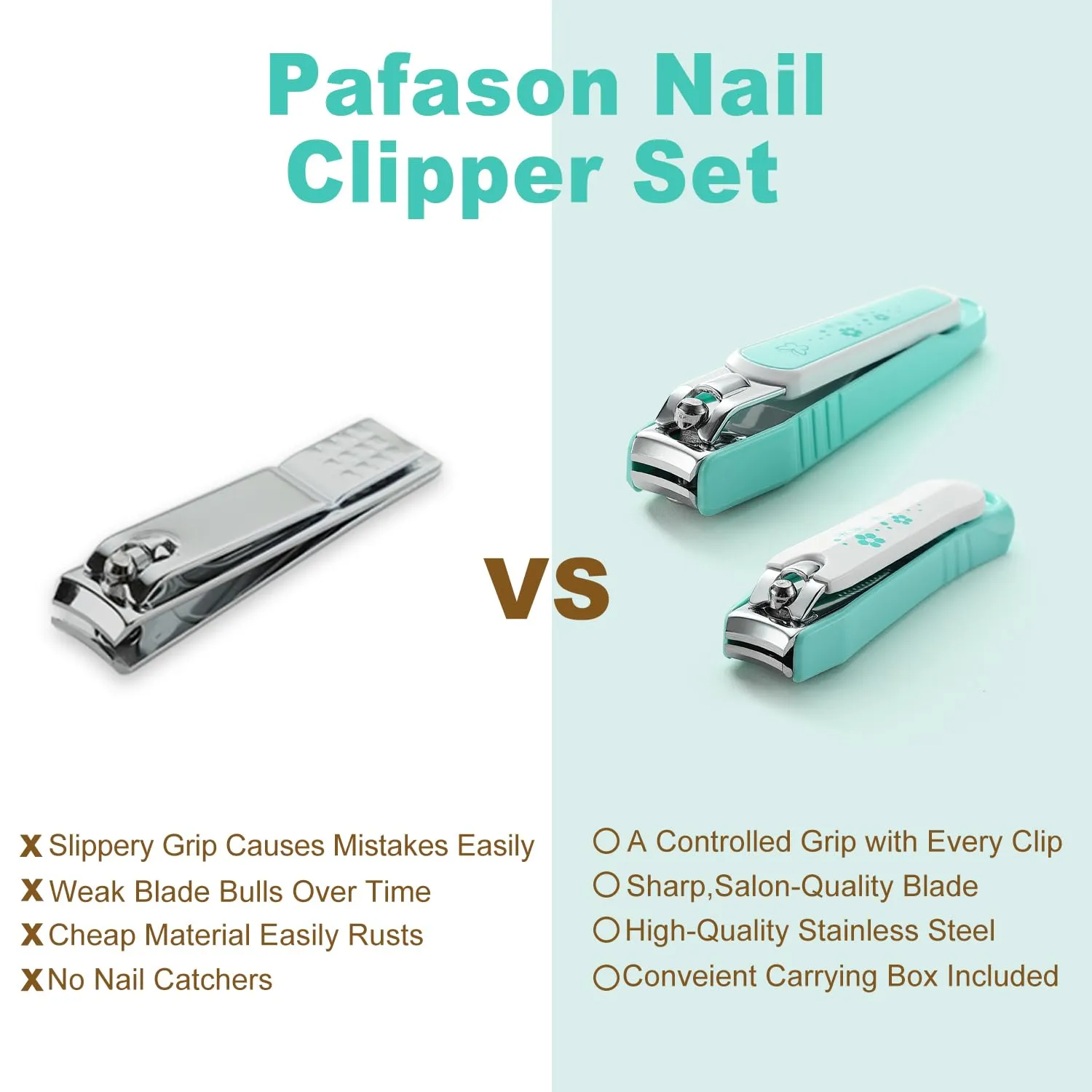 PAFASON Nail Clipper Set with Nail Catcher & Nail File Super Sharp for Fingernail & Toenail Clippers for Men & Women