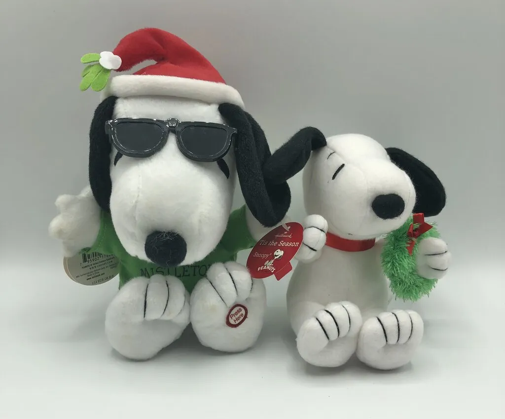 Pair of Hallmark Snoopy Joe Cool Holiday Plush Toys /b