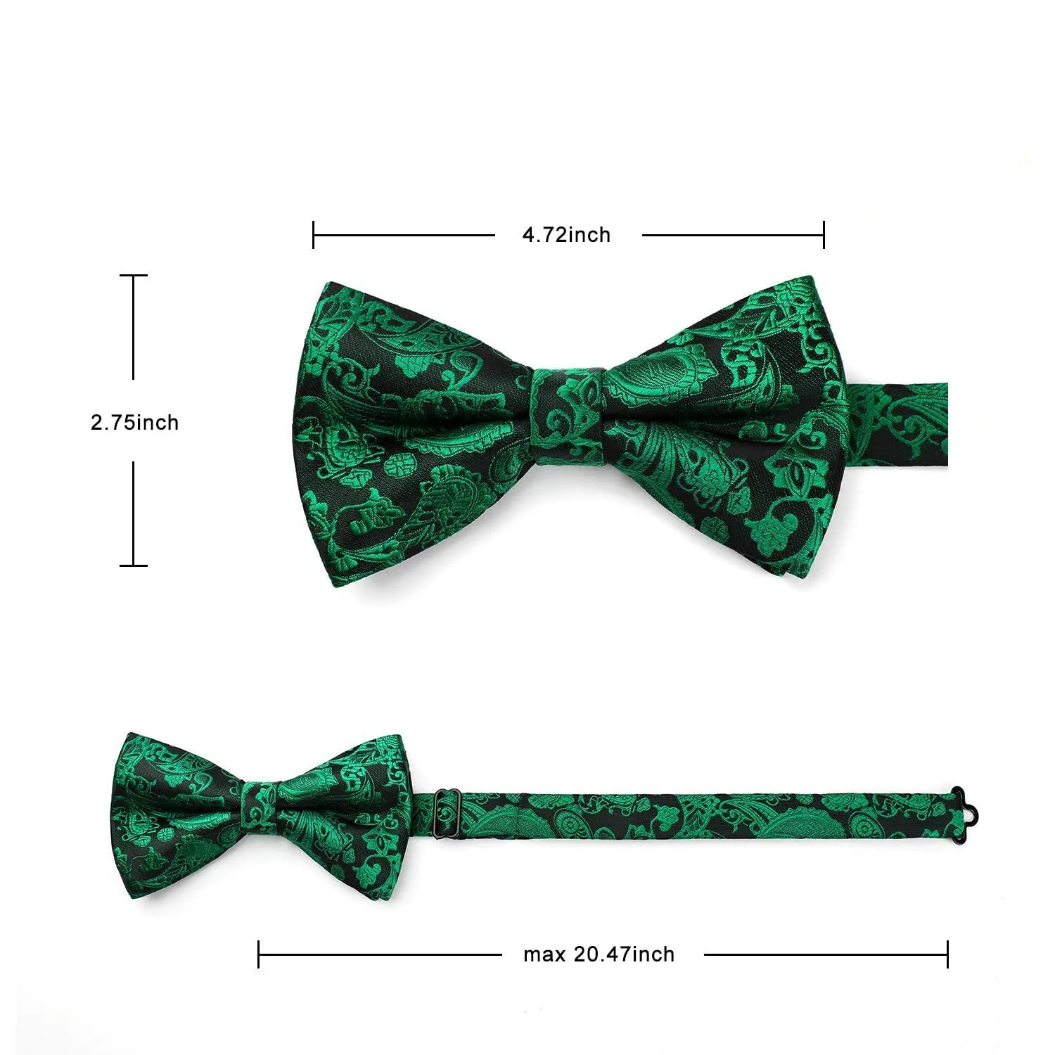 Paisley Pre-Tied Bow Tie & Pocket Square - GREEN-12