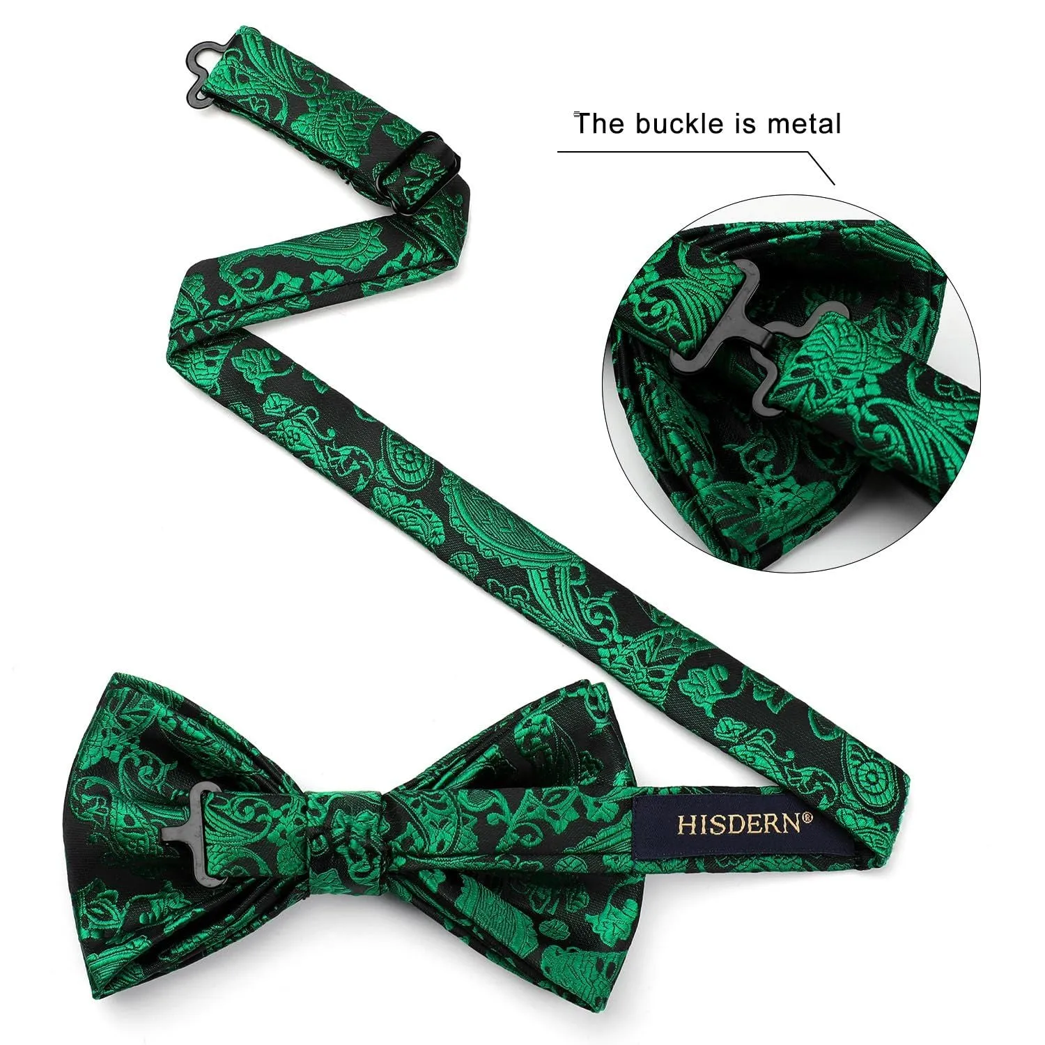 Paisley Pre-Tied Bow Tie & Pocket Square - GREEN-12