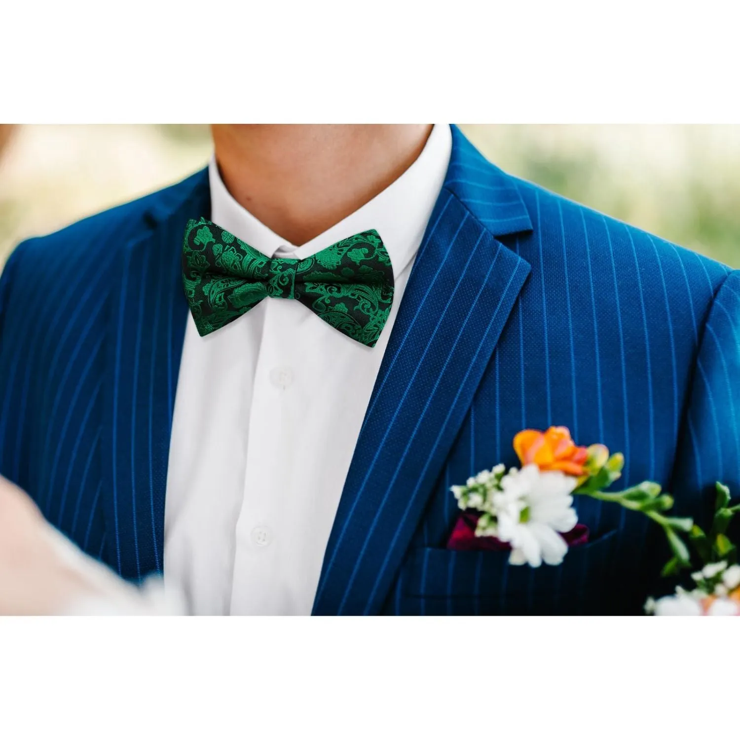 Paisley Pre-Tied Bow Tie & Pocket Square - GREEN-12
