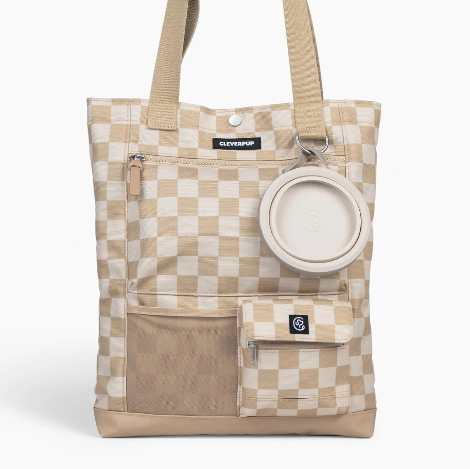 Park Pack 2-Piece Set Dog Gear Tote  Dog Travel Bag with 8 Pockets, Treat Pouch, Poop Bag Dispenser, Quick-Dry Ball Pocket, Collapsible Bowl, Perfect for Walks & Park Trips, Checkerboard