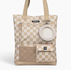 Park Pack 2-Piece Set Dog Gear Tote  Dog Travel Bag with 8 Pockets, Treat Pouch, Poop Bag Dispenser, Quick-Dry Ball Pocket, Collapsible Bowl, Perfect for Walks & Park Trips, Checkerboard