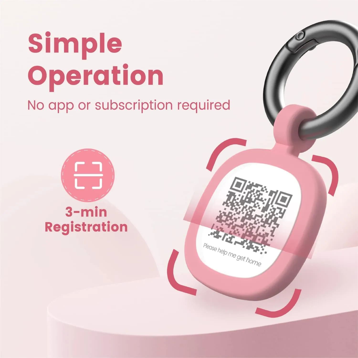 Pawaii QR Code Dog ID Tag, Silent Silicone Tag, Modifiable Pet Online Profile, Free Emergency Contact, 1Pack (Pink)