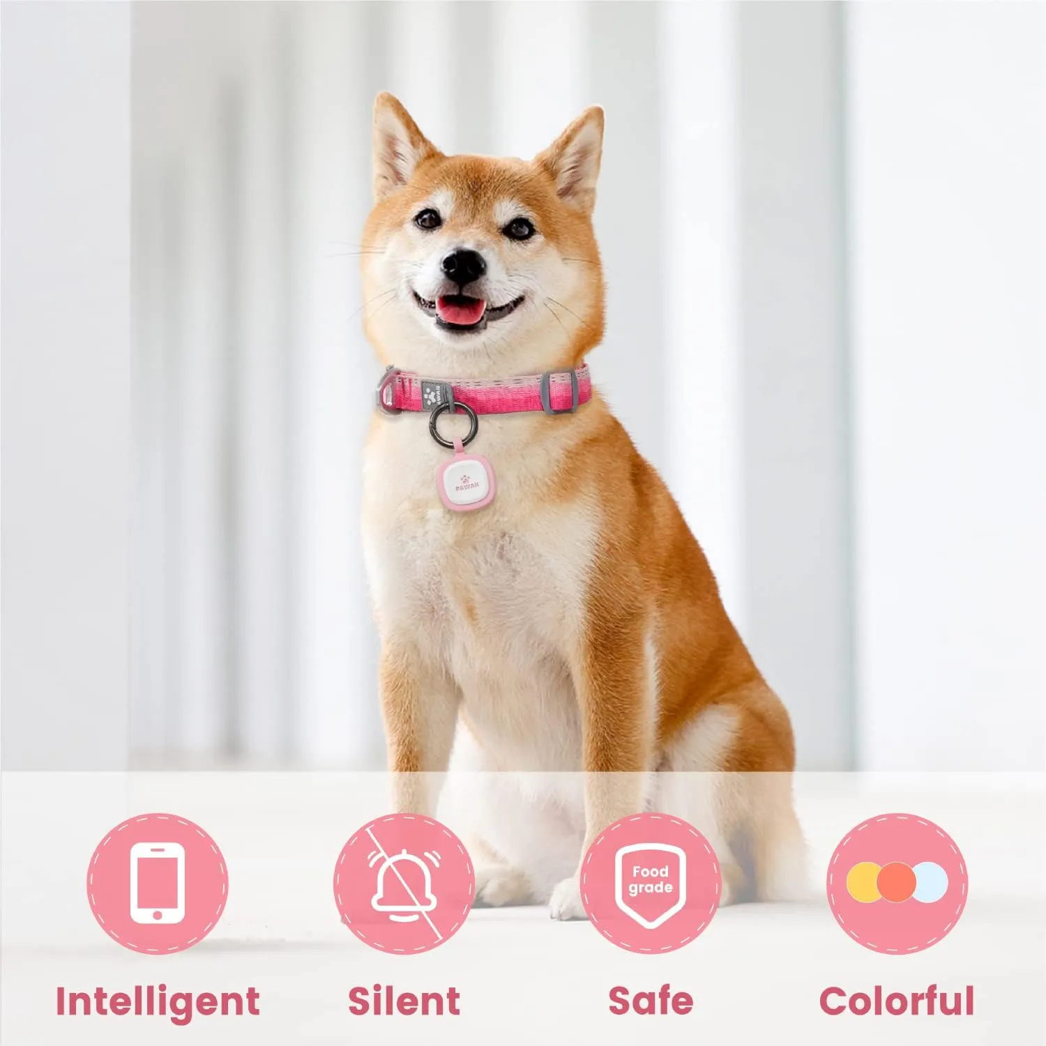 Pawaii QR Code Dog ID Tag, Silent Silicone Tag, Modifiable Pet Online Profile, Free Emergency Contact, 1Pack (Pink)