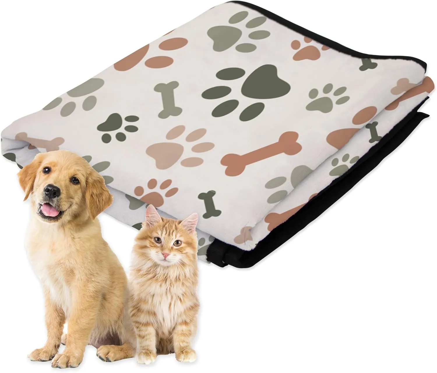 Pet Blanket for Indoor & Outdoor, 50"x 60" Comfortable, Washable & Water Resistance Best for You & Your Pet Picnic & Travel Activity, Foldable Mat for Beach - Paws and Bones - Green