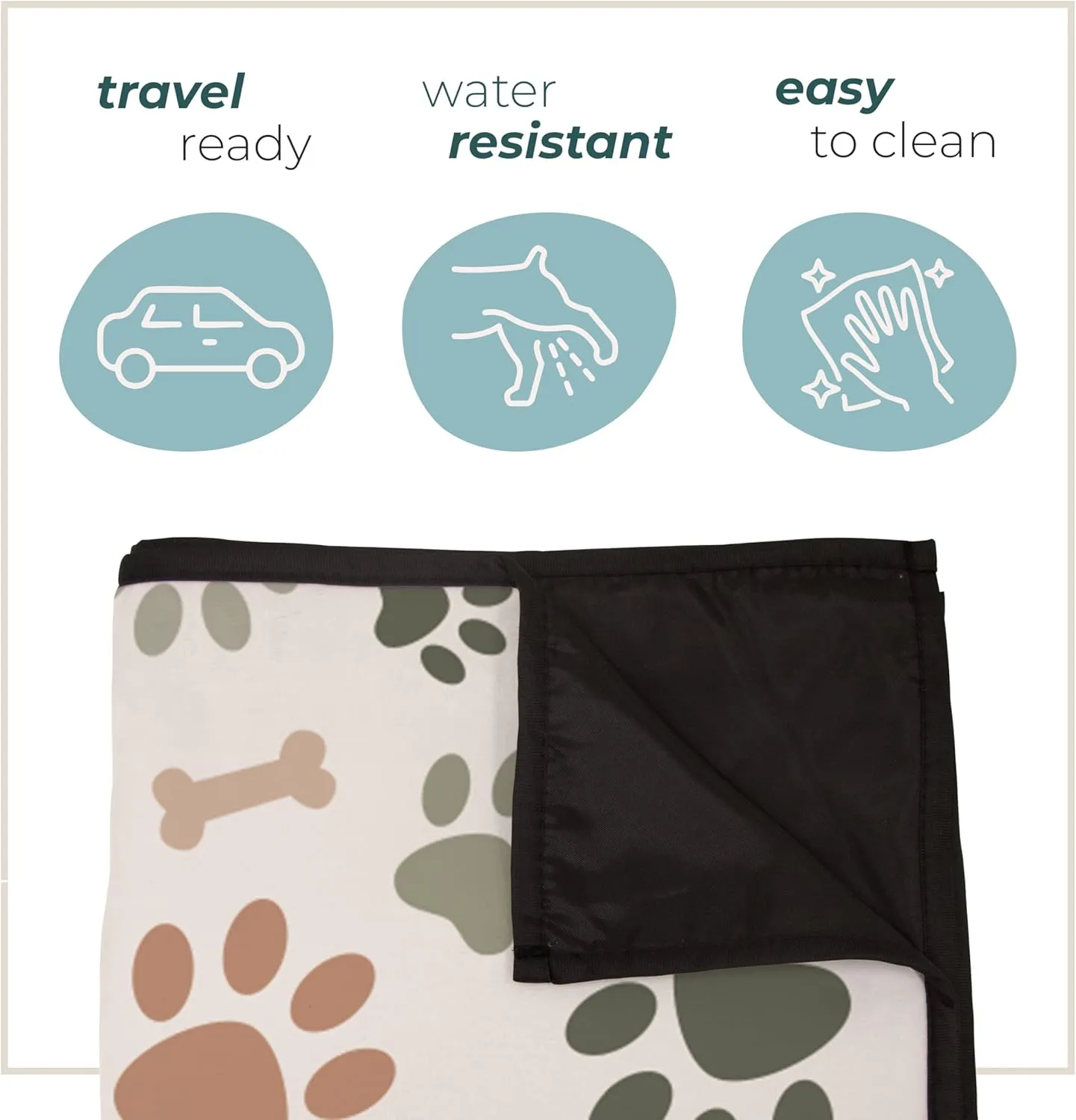 Pet Blanket for Indoor & Outdoor, 50"x 60" Comfortable, Washable & Water Resistance Best for You & Your Pet Picnic & Travel Activity, Foldable Mat for Beach - Paws and Bones - Green