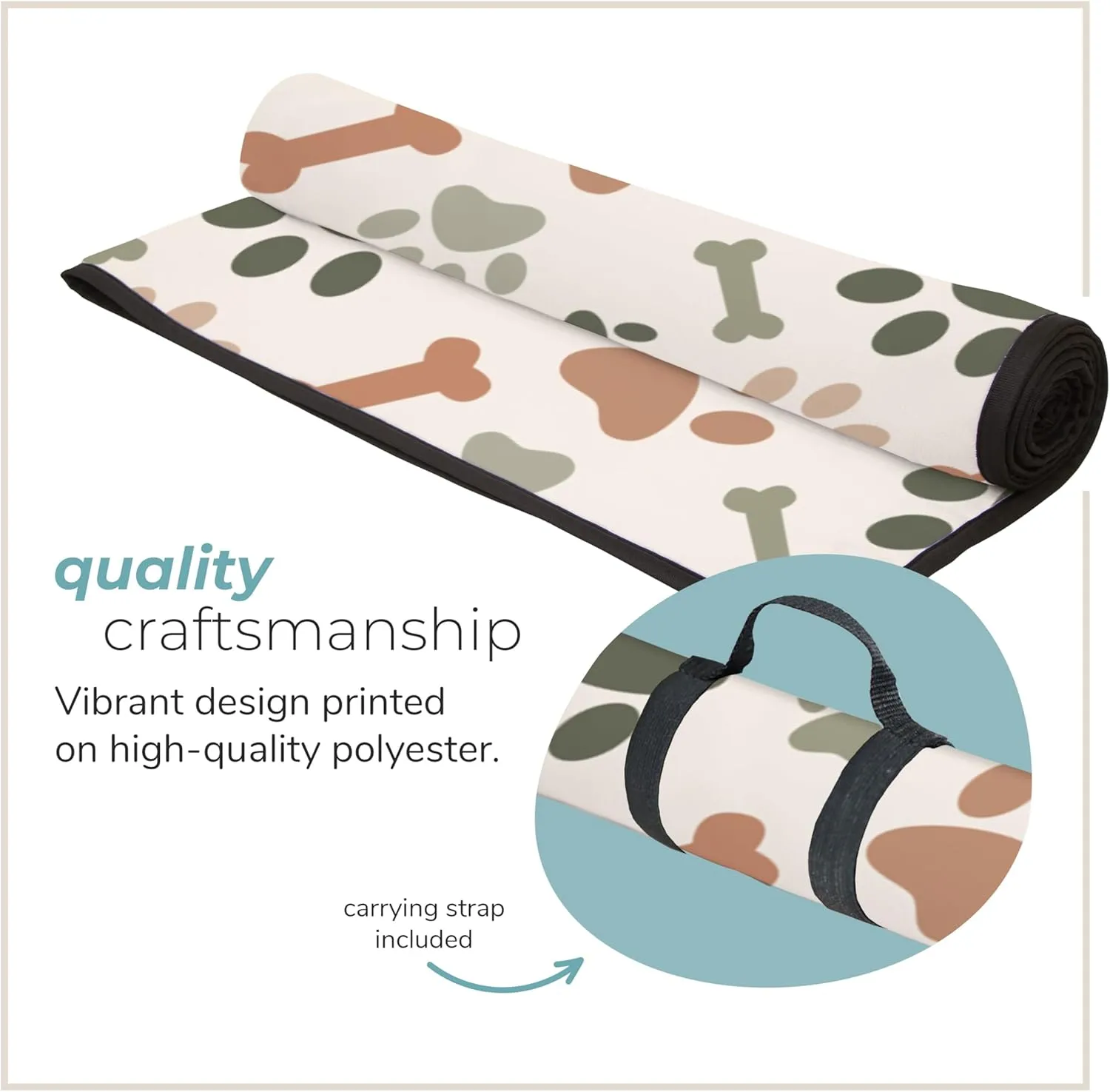 Pet Blanket for Indoor & Outdoor, 50"x 60" Comfortable, Washable & Water Resistance Best for You & Your Pet Picnic & Travel Activity, Foldable Mat for Beach - Paws and Bones - Green