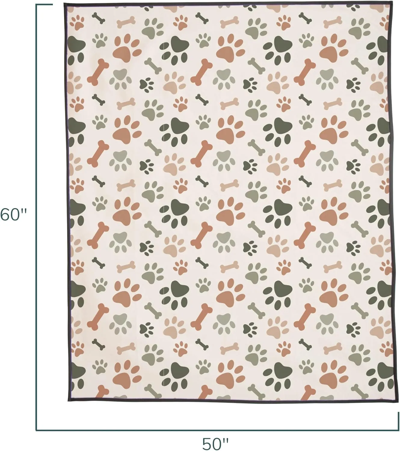 Pet Blanket for Indoor & Outdoor, 50"x 60" Comfortable, Washable & Water Resistance Best for You & Your Pet Picnic & Travel Activity, Foldable Mat for Beach - Paws and Bones - Green