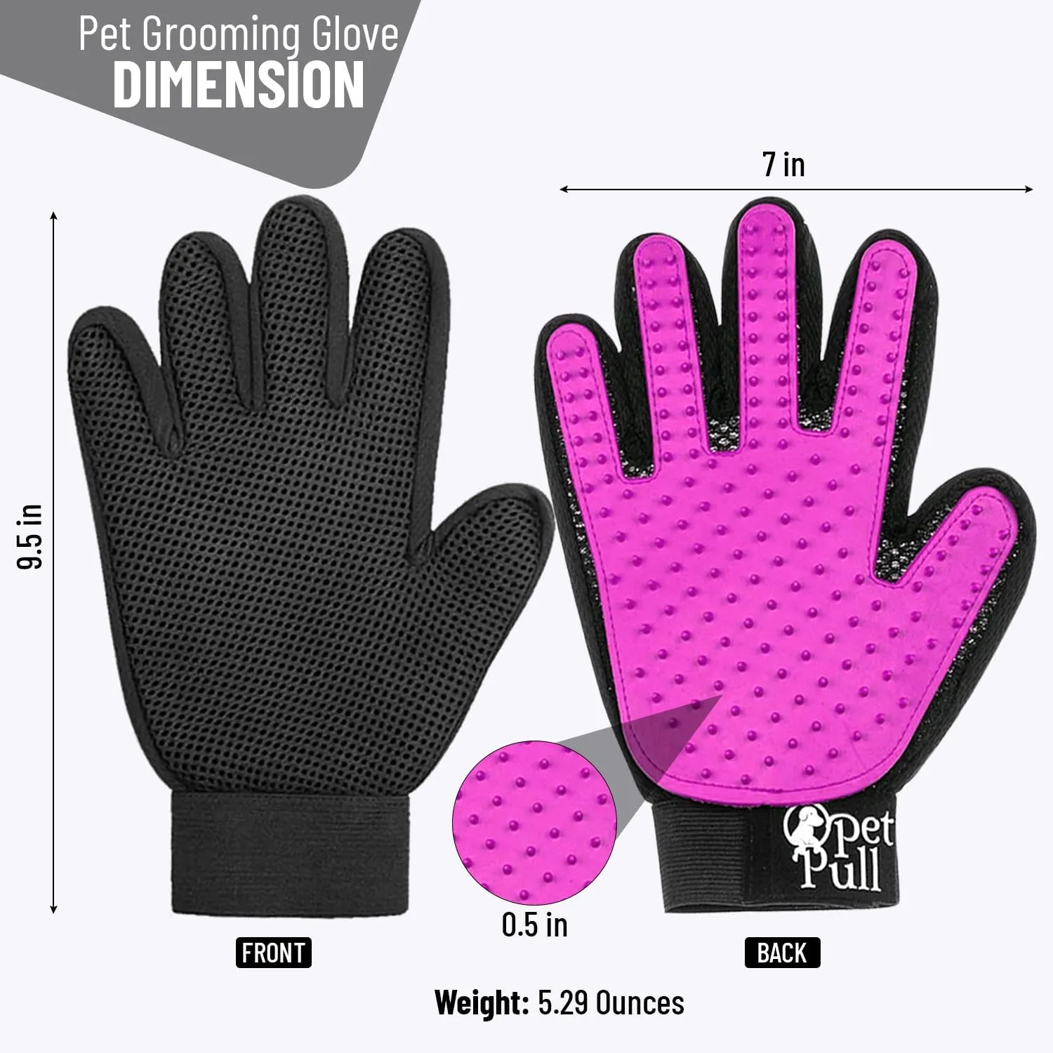 Pet Grooming Gloves with 259 Silicone Tips - Pet Hair Removal Tool Gentle Shedding Dog Washing Gloves - Deshedding Brush Hair Remover Mitts for Dogs & Cats for Long and Short Hair (Pink)