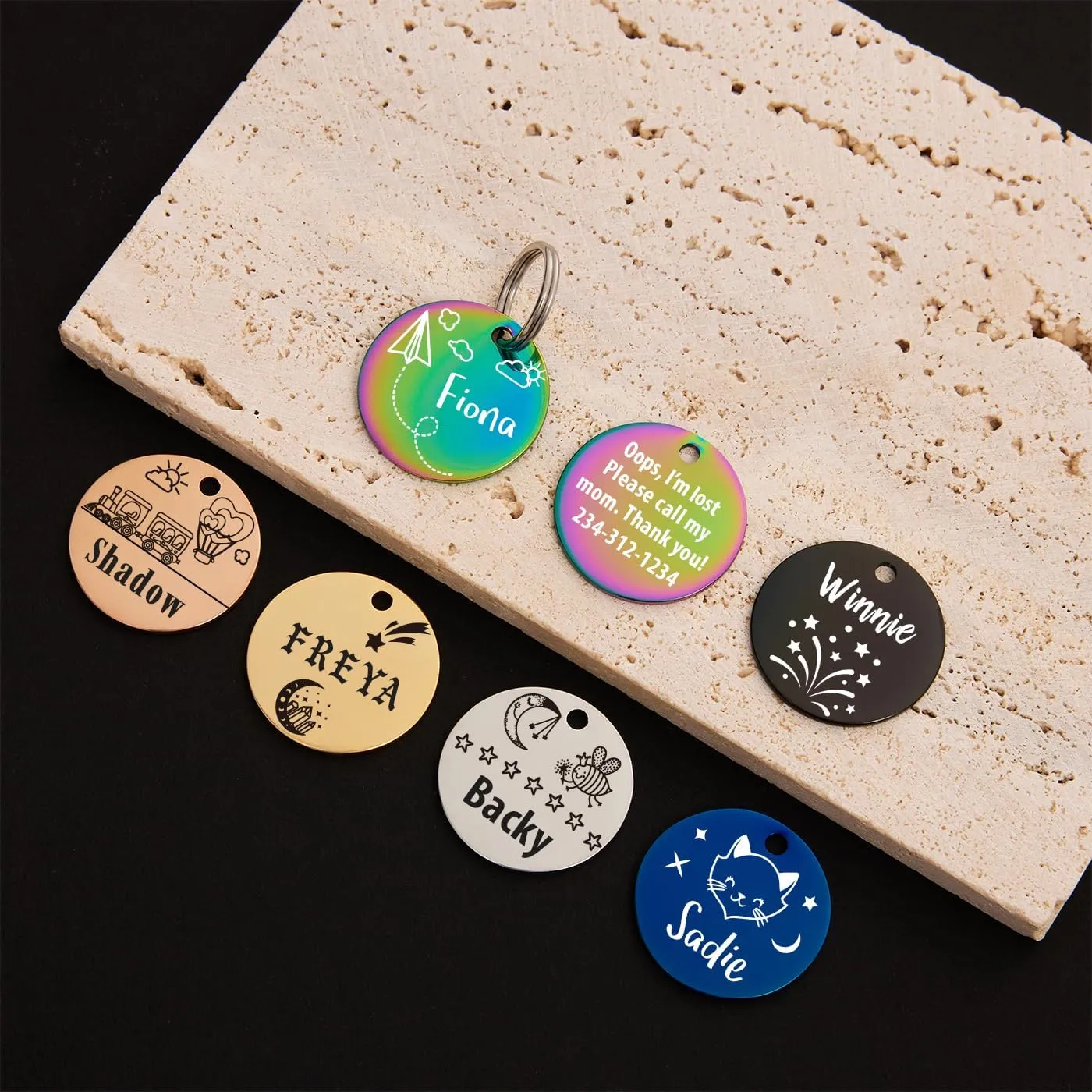 Pet Name Tags,Stainless Steel Custom Carved Dog tag, Cute Double-Sided Engraved cat Tags, Personalized ID Tags,Cat and Dog Collar with Name tag (Circle-Silver, Small)