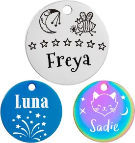 Pet Name Tags,Stainless Steel Custom Carved Dog tag, Cute Double-Sided Engraved cat Tags, Personalized ID Tags,Cat and Dog Collar with Name tag (Circle-Silver, Small)