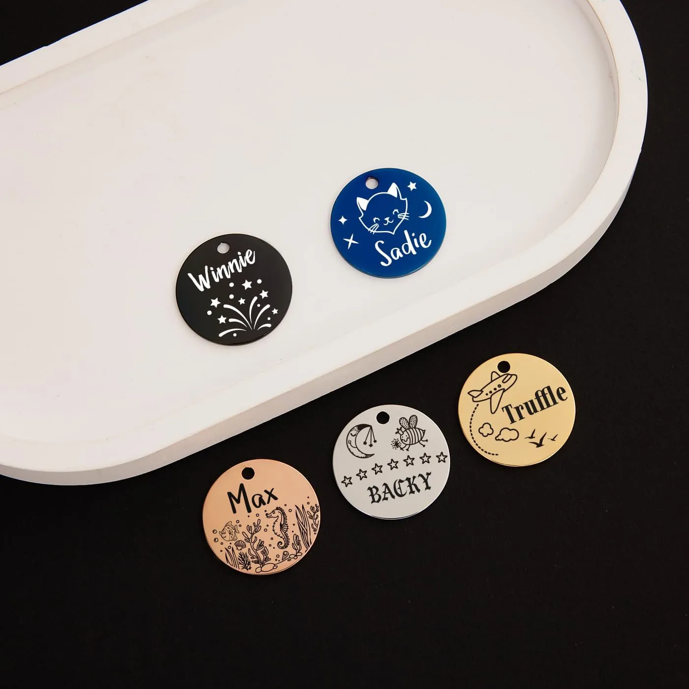 Pet Name Tags,Stainless Steel Custom Carved Dog tag, Cute Double-Sided Engraved cat Tags, Personalized ID Tags,Cat and Dog Collar with Name tag (Circle-Silver, Small)