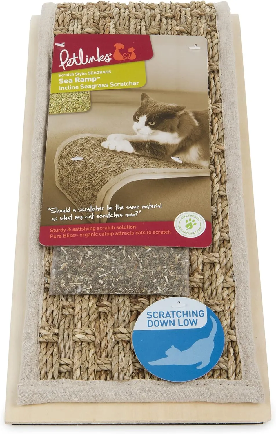 Petlinks Sea Ramp Seagrass Angled Cat Scratcher, Catnip Included - Randomly Selected Color, One Size