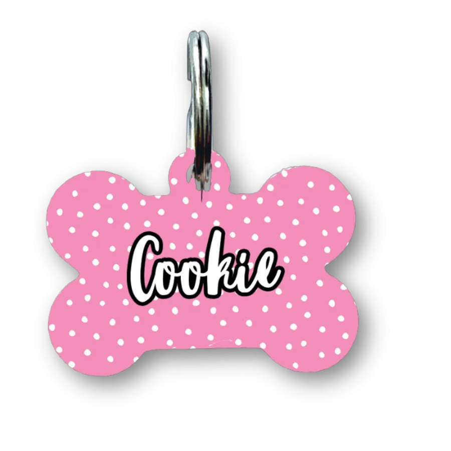 Pink Polka Dots Bone Dog Tag