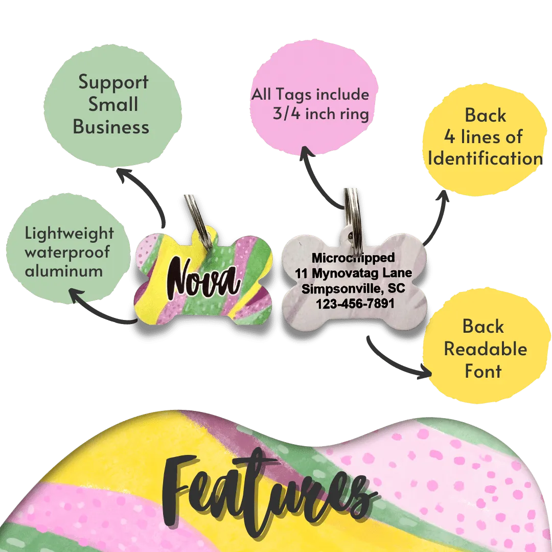 Pink Polka Dots Bone Dog Tag