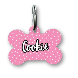 Pink Polka Dots Bone Dog Tag