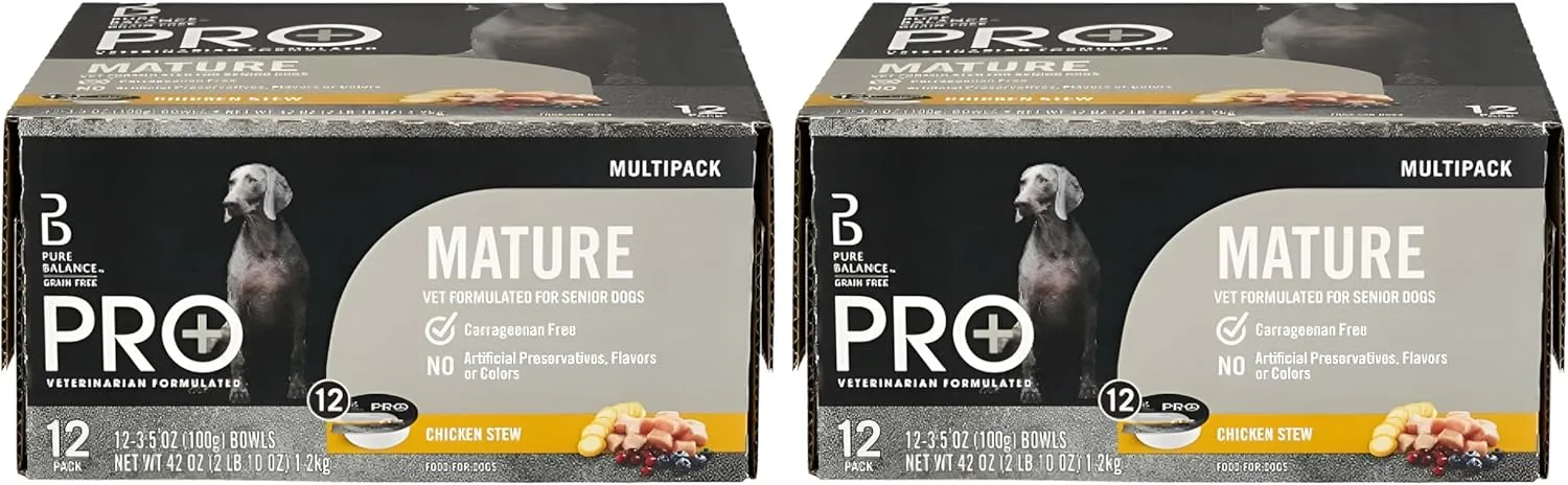 Pure Balance Pro  Chicken Stew Wet Dog Food for Mature Pets, Grain Free, 3.5 oz Cups - High-Protein Formula, Real Chicken, Senior Dog Food, Supports Healthy Skin & Coat (24 Cups of 3.5 oz)