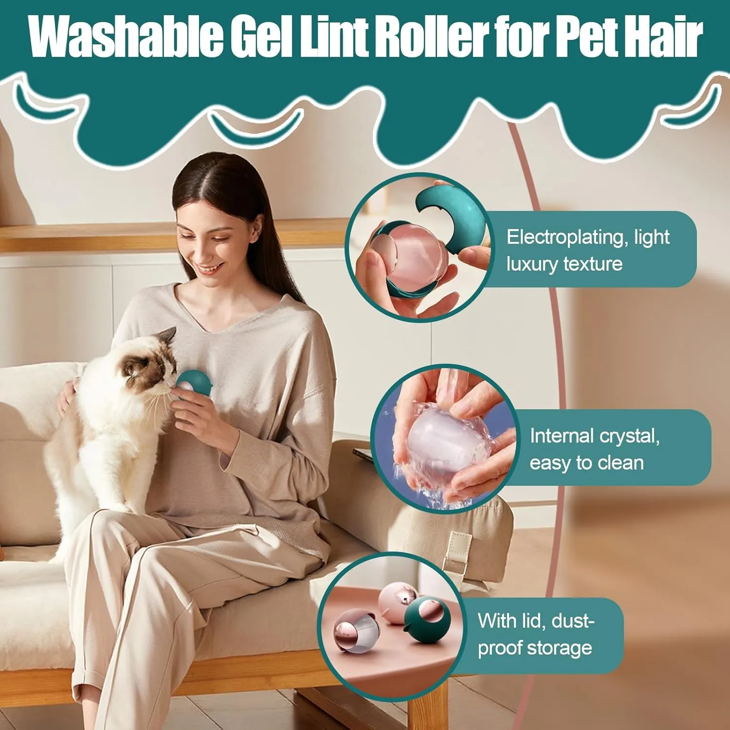 Reusable Lint Rollers for Pet Hair, 2PCS Washable Reusable Gel Lint Roller for Pet Hair, Portable Lint Remover for Clothes, Dust Fuzz, Mini Lint Roller Ball for Travel Household Use (Green)