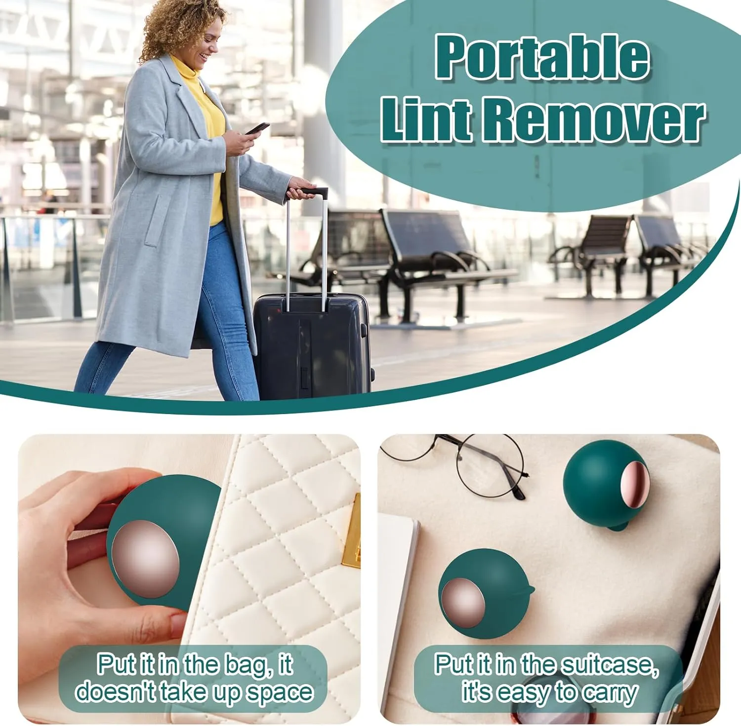 Reusable Lint Rollers for Pet Hair, 2PCS Washable Reusable Gel Lint Roller for Pet Hair, Portable Lint Remover for Clothes, Dust Fuzz, Mini Lint Roller Ball for Travel Household Use (Green)