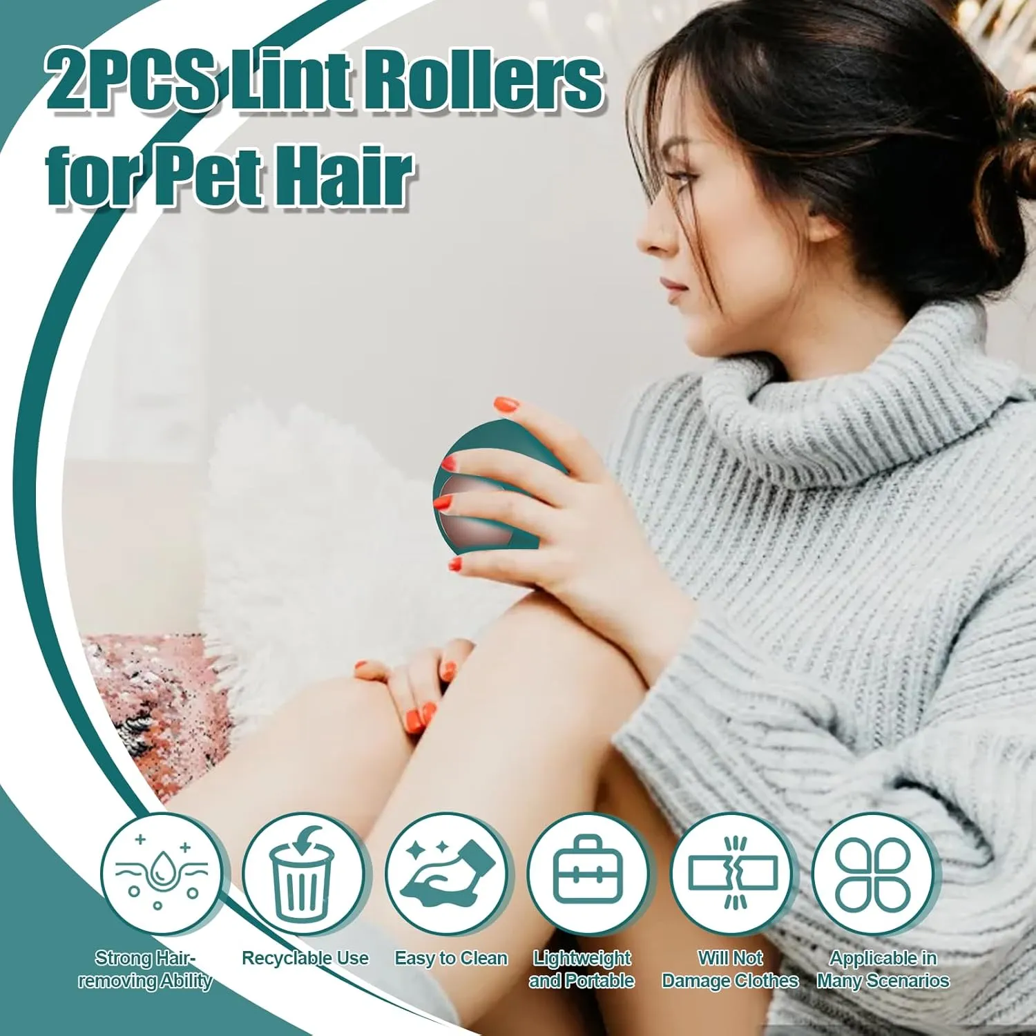 Reusable Lint Rollers for Pet Hair, 2PCS Washable Reusable Gel Lint Roller for Pet Hair, Portable Lint Remover for Clothes, Dust Fuzz, Mini Lint Roller Ball for Travel Household Use (Green)