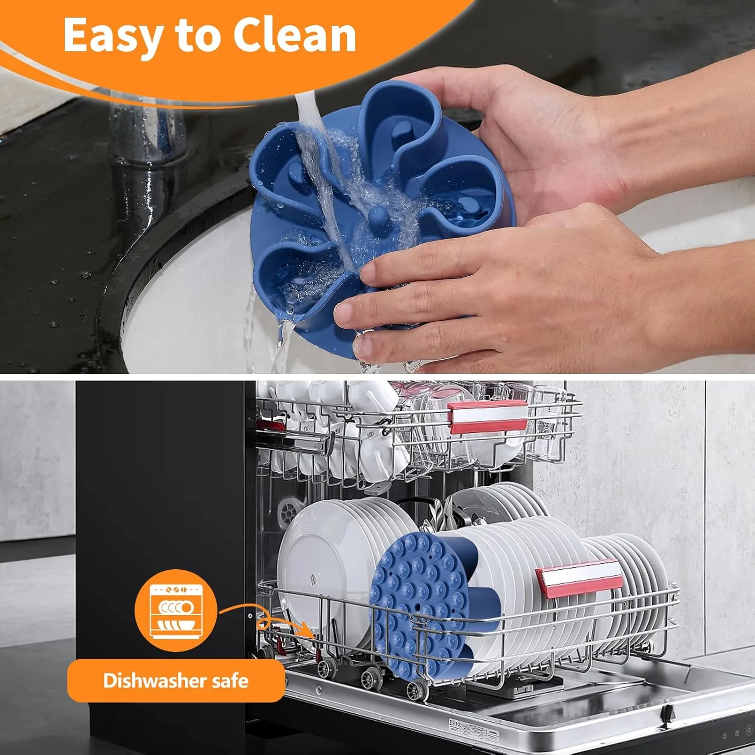 Slow Feeder Dog Bowls Insert, Bestalk Soft Silicone Slow Eating Dog Bowl Insert with Suction Cups for Small, Medium and Large Dogs(Darkblue M)