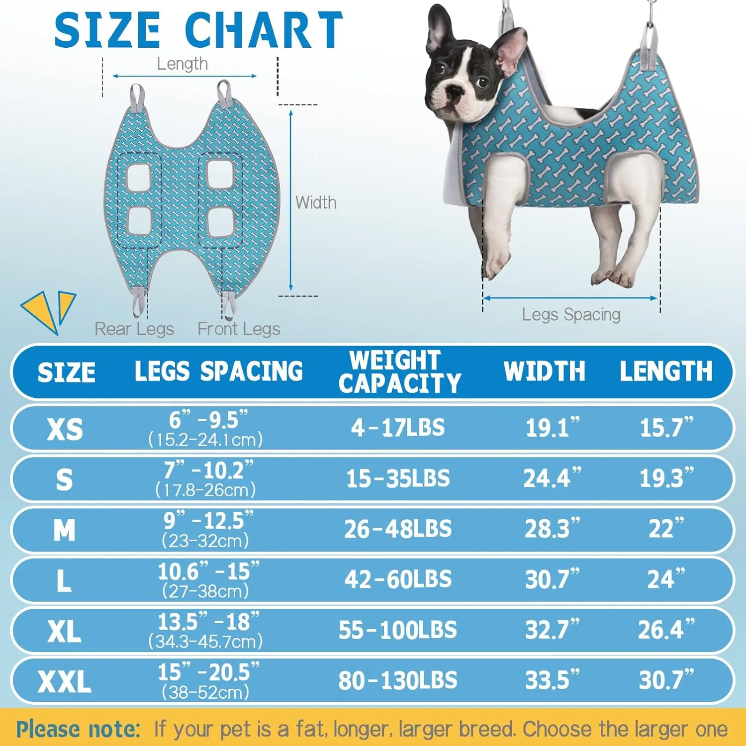 Supet Dog Grooming Hammock for Small Dogs Cat, Relaxation Pet Grooming Hammock Restraint for Nail Trimming (Coral Blue, S Legs Spacing7-10.2" / Max W15-35LBS)