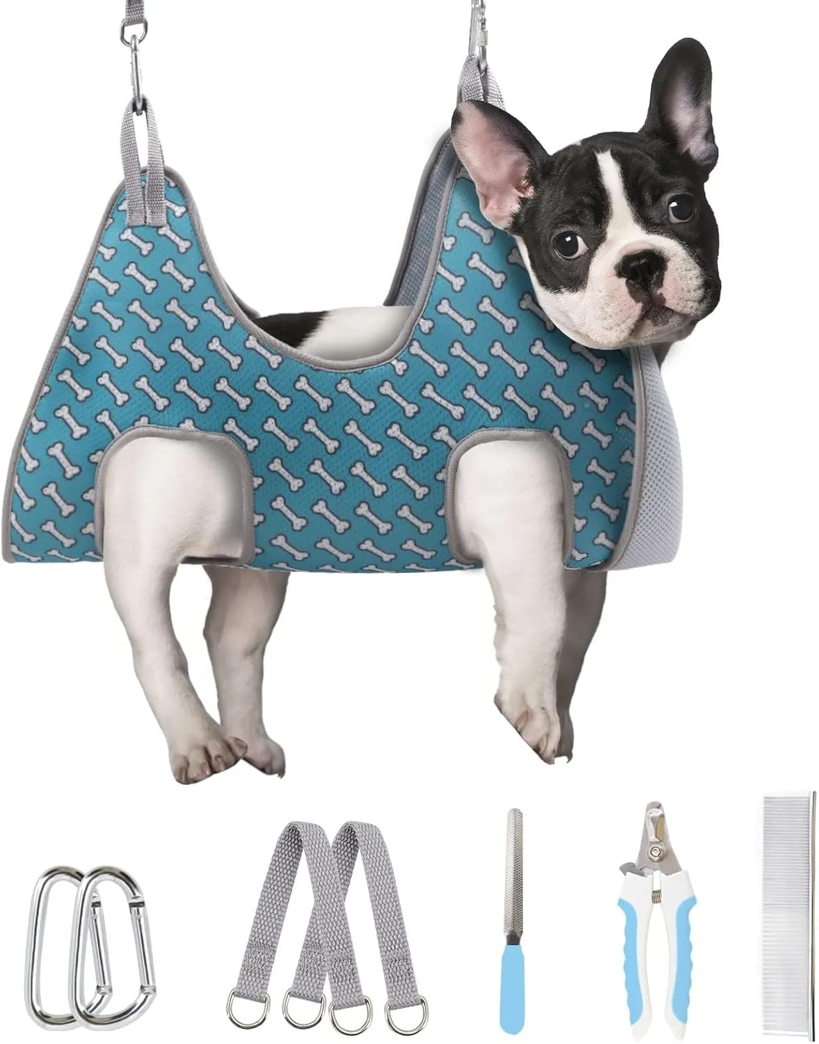 Supet Dog Grooming Hammock for Small Dogs Cat, Relaxation Pet Grooming Hammock Restraint for Nail Trimming (Coral Blue, S Legs Spacing7-10.2" / Max W15-35LBS)