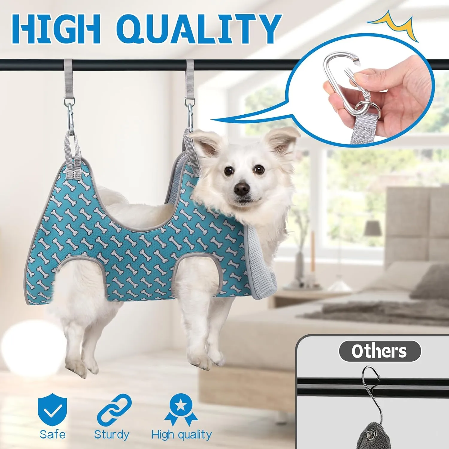 Supet Dog Grooming Hammock for Small Dogs Cat, Relaxation Pet Grooming Hammock Restraint for Nail Trimming (Coral Blue, S Legs Spacing7-10.2" / Max W15-35LBS)